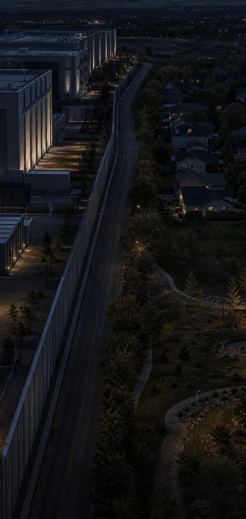 A data center district beside a residential community